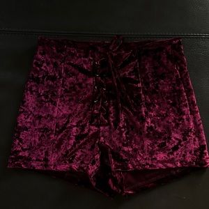 Lace Up Wine Velvet Shorts from LF
